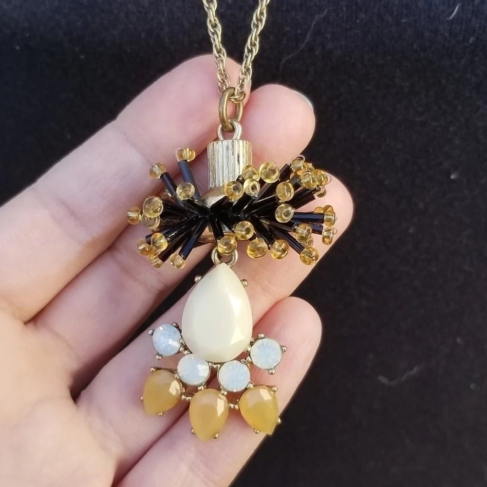J. Crew gold tone chain necklace with rhinestone and beaded spray pendant